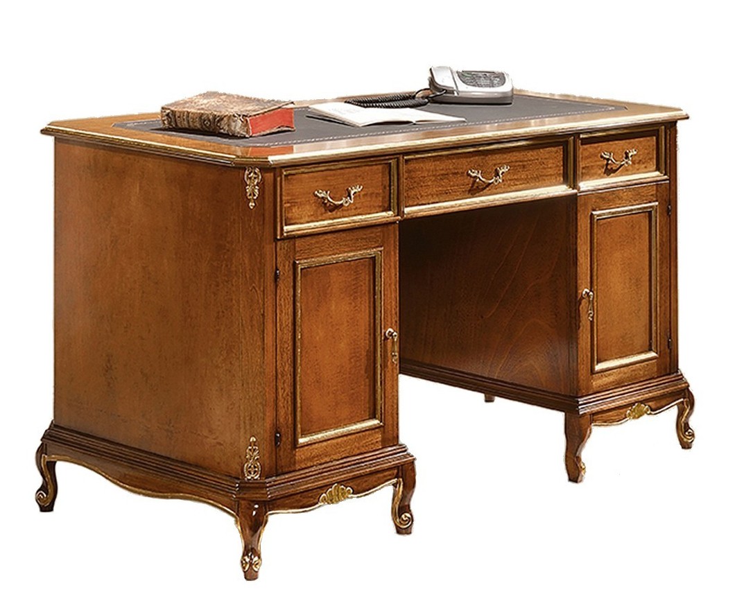 Levně Estila Luxusní rustikální psací stůl Emociones z masivního dřeva se třemi zásuvkami a dvířky 130 cm