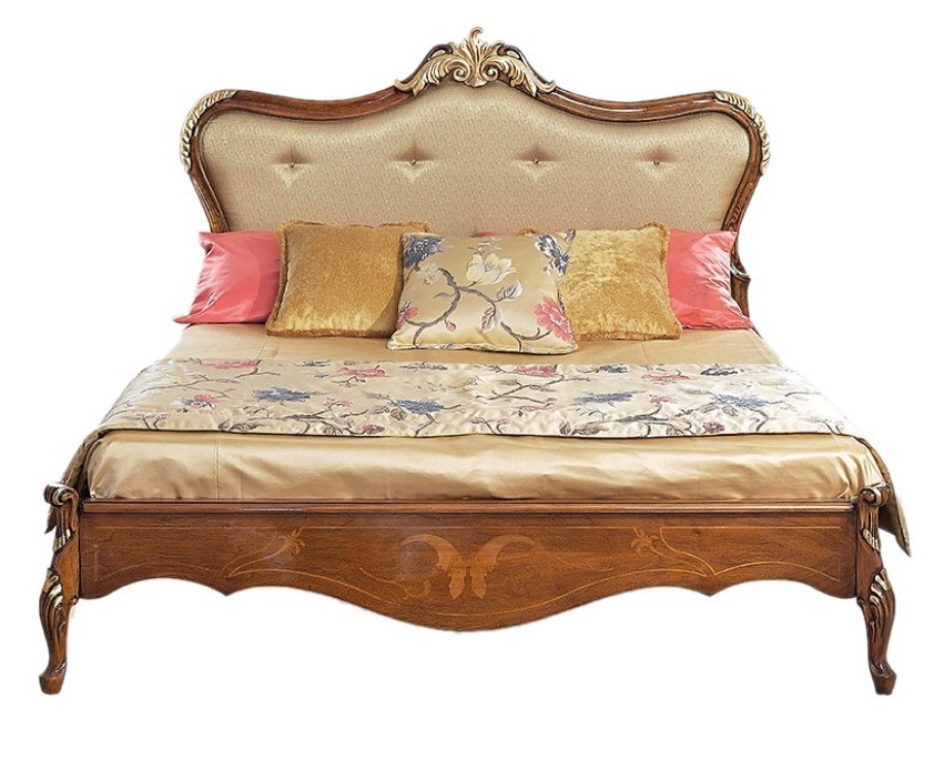 Estila Luxusní klasická manželská postel Clasica z dřevěného masivu s barokní vyřezávanou výzdobou a zlatými detaily 160cm