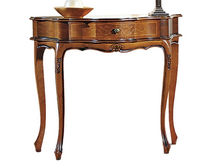 Levně Estila Rustikální luxusní konzolový stolek Clasica z masivního dřeva hnědé barvy s ornamentálním zdobením 88cm