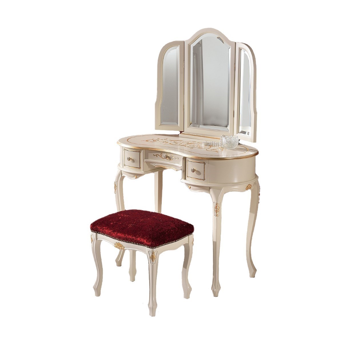 Estila Barokní oválný toaletní stolek Clasica se zrcadlem a třemi šuplíky s vyřezávaným zdobením 93cm