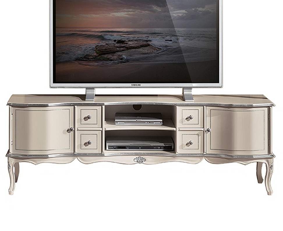 Estila Luxusní rustikální TV stolek Clasica se dvěma poličkami, čtyřmi malými šuplíky a dvěma dvířky 169 cm
