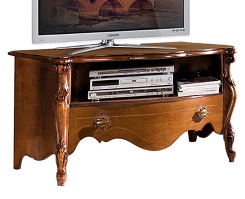 Levně Estila Rustikální luxusní TV stolek Pasiones z masivního dřeva s poličkou a šuplíkem 107cm