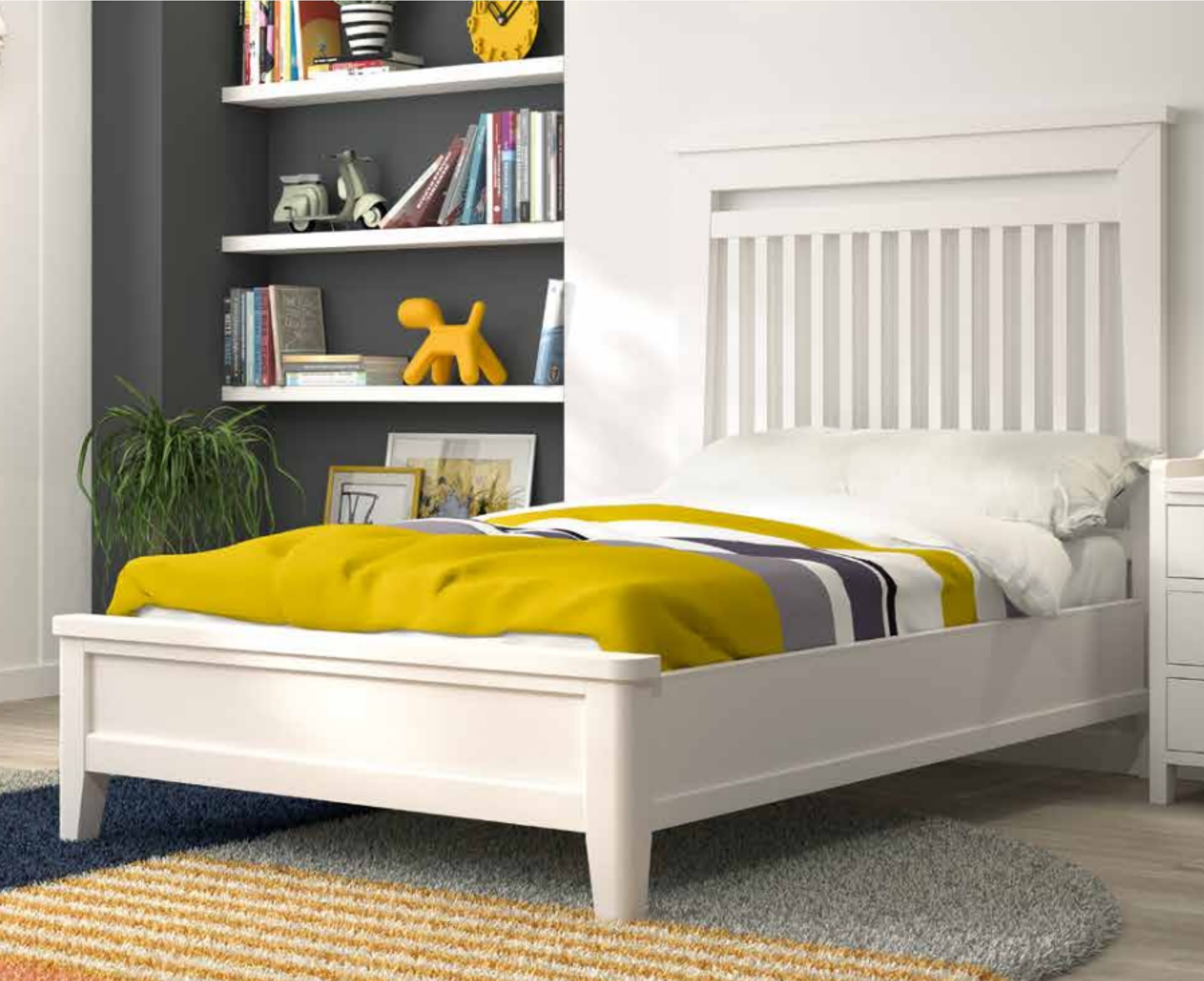 Estila Moderní designová postel Lyon z masivního dřeva s vysokým žebrovaným čelem 104cm