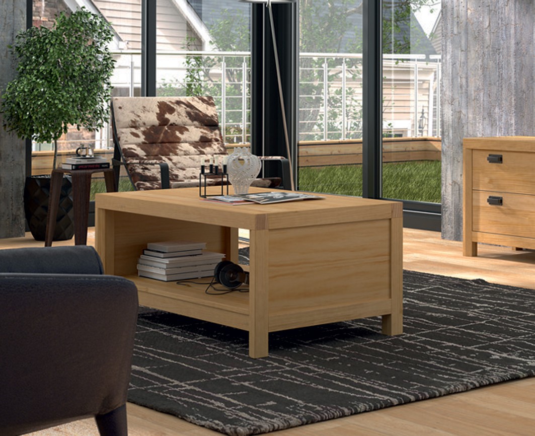 Levně Estila Luxusní designový konferenční stolek Lyon z masivního dřeva s poličkou obdélníkový 110cm