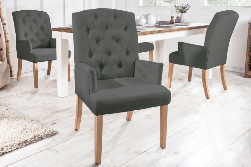 Estila Skandinávská moderní jídelní židle Valentino s šedým čalouněním a opěrkami na ruce 102cm