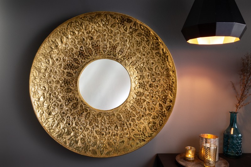 Estila Orientální kulaté zrcadlo Unique s kovovým ornamentálním rámem zlaté barvy 81cm