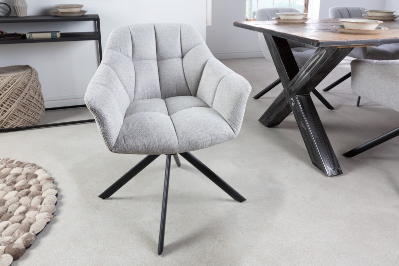 Levně Estila Designová otočná jídelní židle Mariposa s černými kovovými nohami a šedým čalouněním 83cm