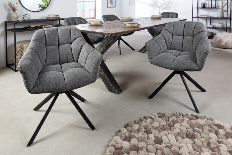 Estila Retro designová otočná jídelní židle s tmavě šedým čalouněním a černými kovovými nohami 83cm