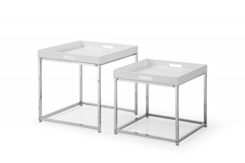 Estila Moderní set dvou příručních stolků Elements se stříbrnou kovovou konstrukcí a s odnímatelným podnosem