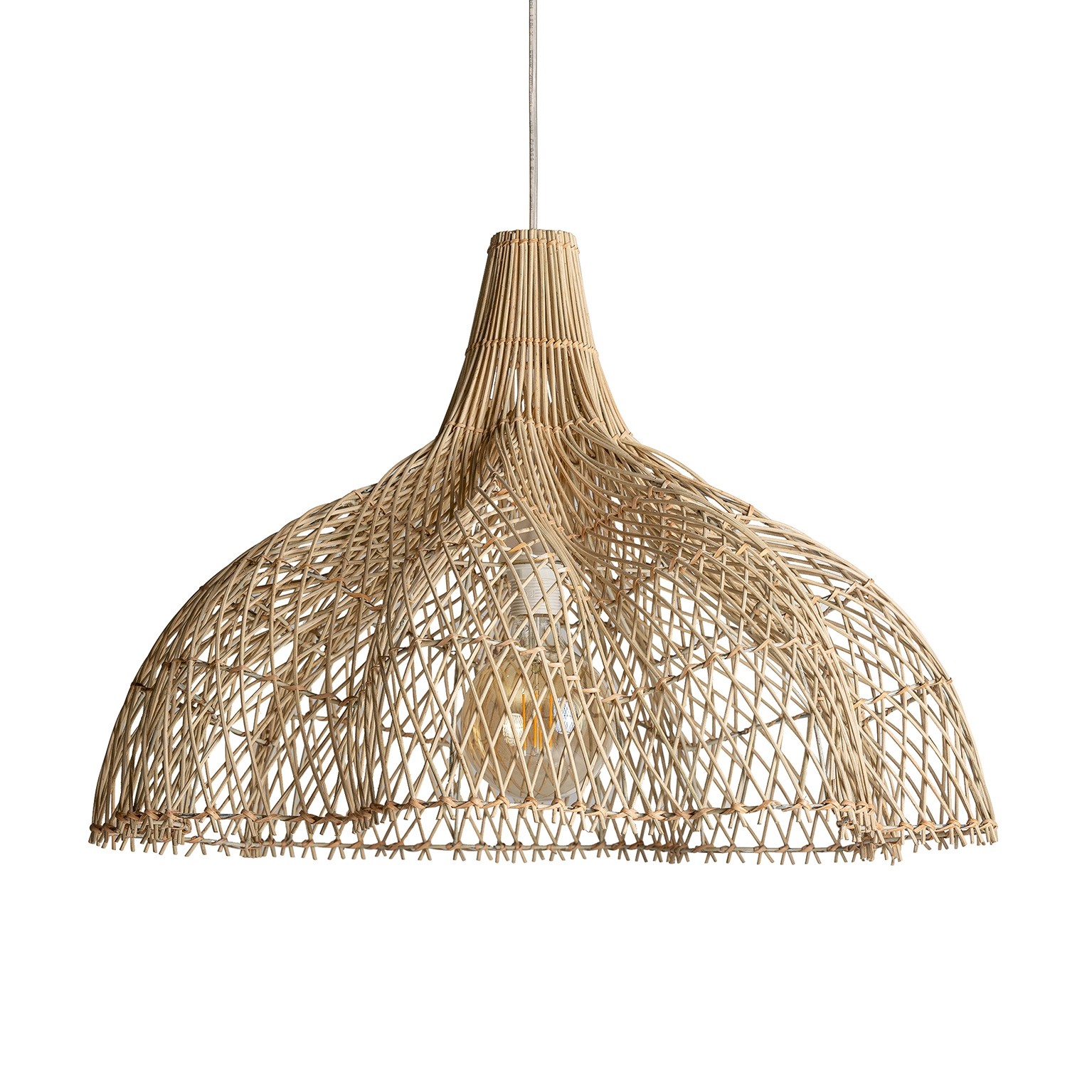 Levně Estila Designová závěsná lampa Brodas ve venkovském stylu se stínítkem z ratanu přírodní hnědé barvy 56cm