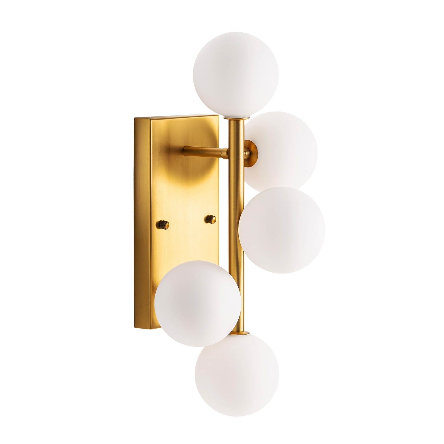 Levně Estila Art-deco nástěnná lampa Esme s kovovou konstrukcí zlaté barvy v art-deco stylu s pěti bílými stínítky 48cm