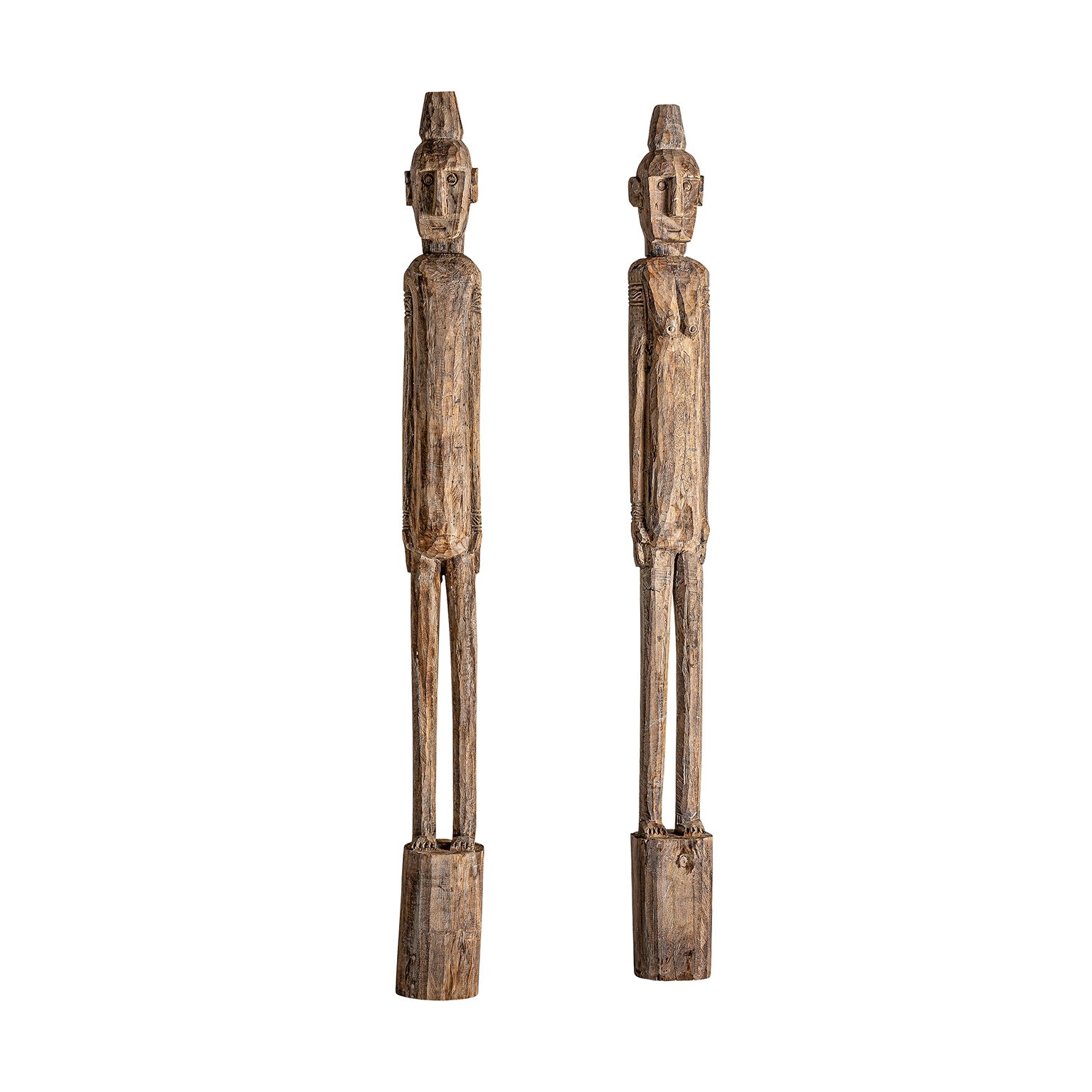 Levně Estila Designový set vysokých figur Ipkins v etno stylu z masivního dřeva v naturálním hnědém provedení 215cm