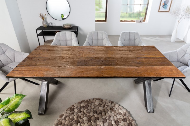 Levně Estila Designový obdélníkový jídelní stůl Barracuda do jídelny v industriálním stylu z hnědého masivního dřeva 180cm