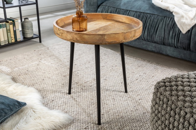 Estila Designový kulatý příruční stolek Pure Nature do obývacího pokoje v naturálně hnědém masivním indusriálním provedení 52cm