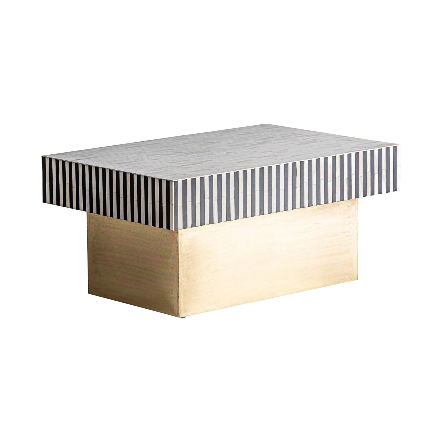 Estila Art-deco konferenční stolek Caderina do obývacího pokoje v černo-bílém provedení se zlatou kovovou podstavou 90cm