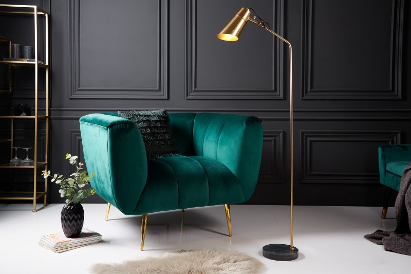 Estila Art-deco stojací lampa Bramante z kovu ve zlaté barvě s mramorovým podstavcem 143cm