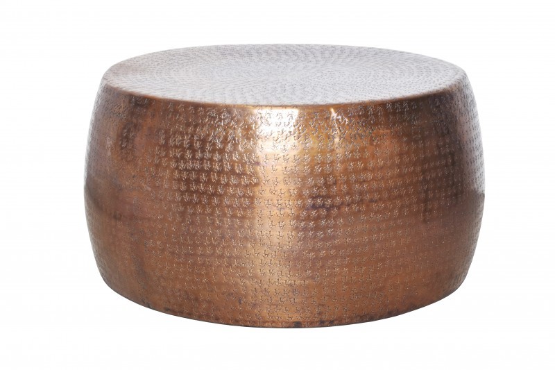 Estila Moderní kulatý konferenční stolek Hammerblow z kovu měděné barvy s ručním zdobením 60cm