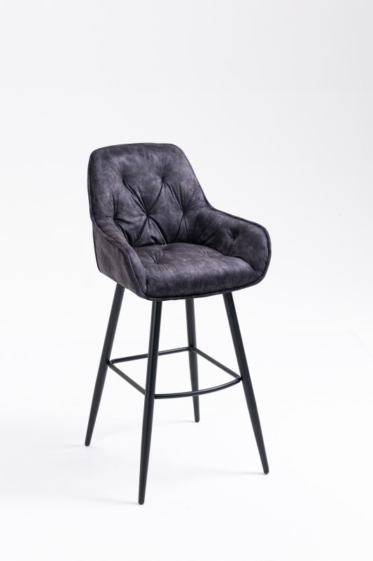 Levně Estila Stylová barová židle Vegas s čalouněním v šedém provedení a kovovou konstrukcí 108cm
