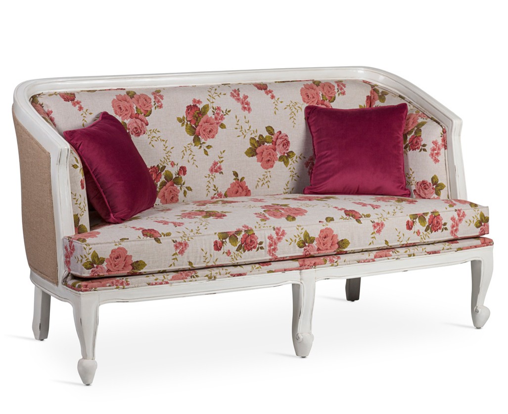 Levně Estila Květovaná provence sedačka Flores z masivu ve vintage bílé 160cm