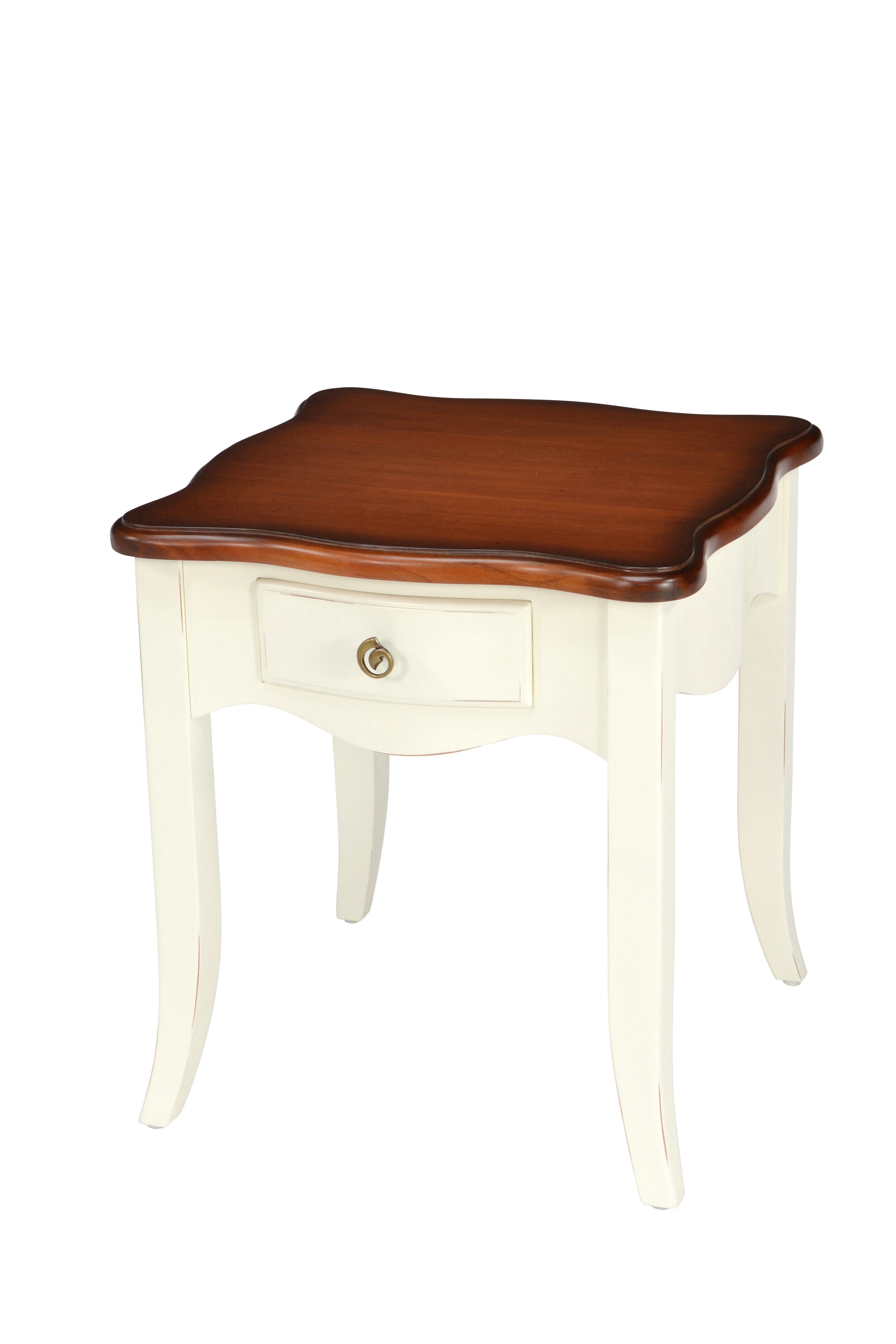 Levně Estila Provence příruční stolek Deliciosa z mahagonového dřeva v bílém barvě 60cm