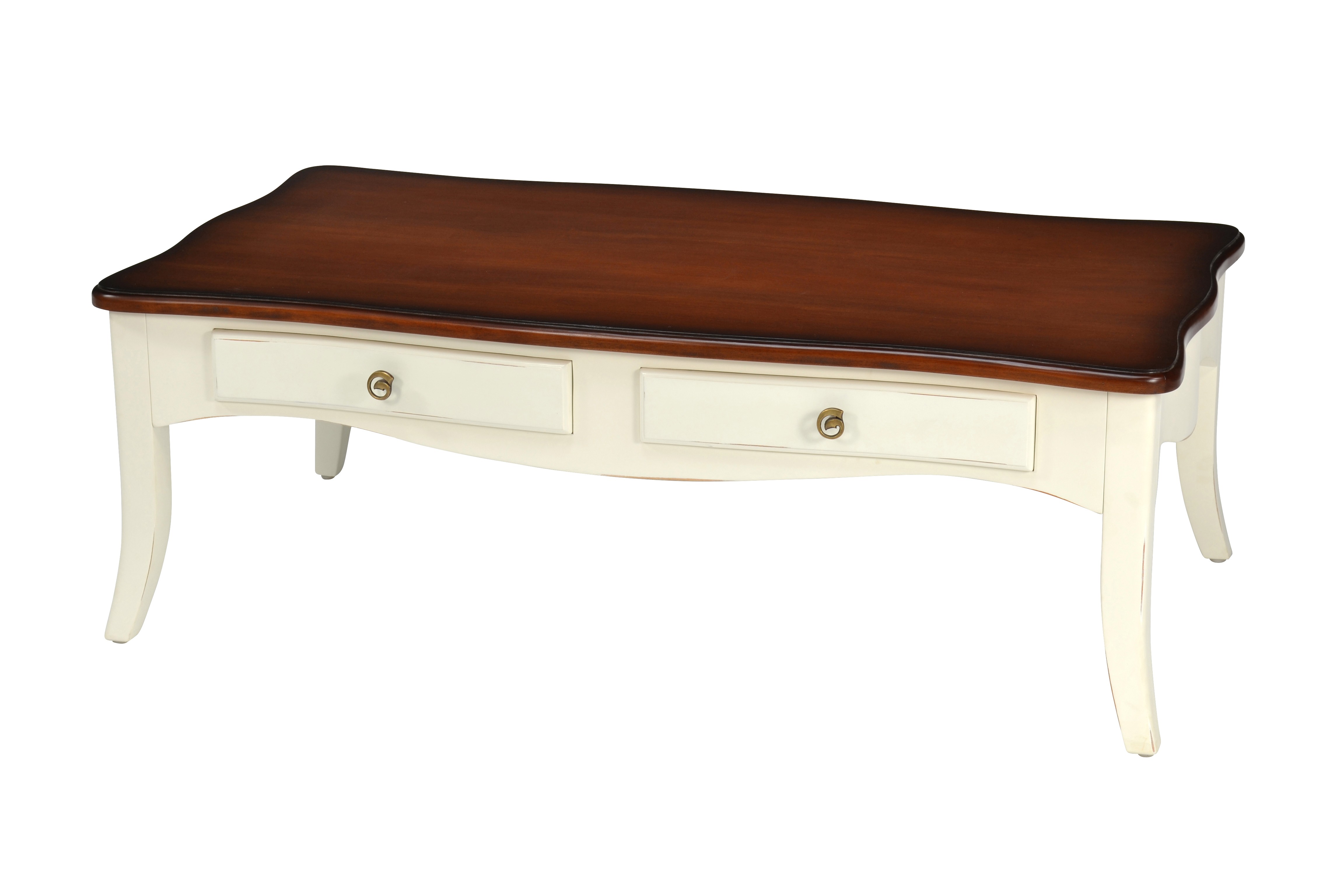 Levně Estila Luxusní masivní bílý konferenční stolek Deliciosa v provence stylu se dvěma šuplíky 130cm