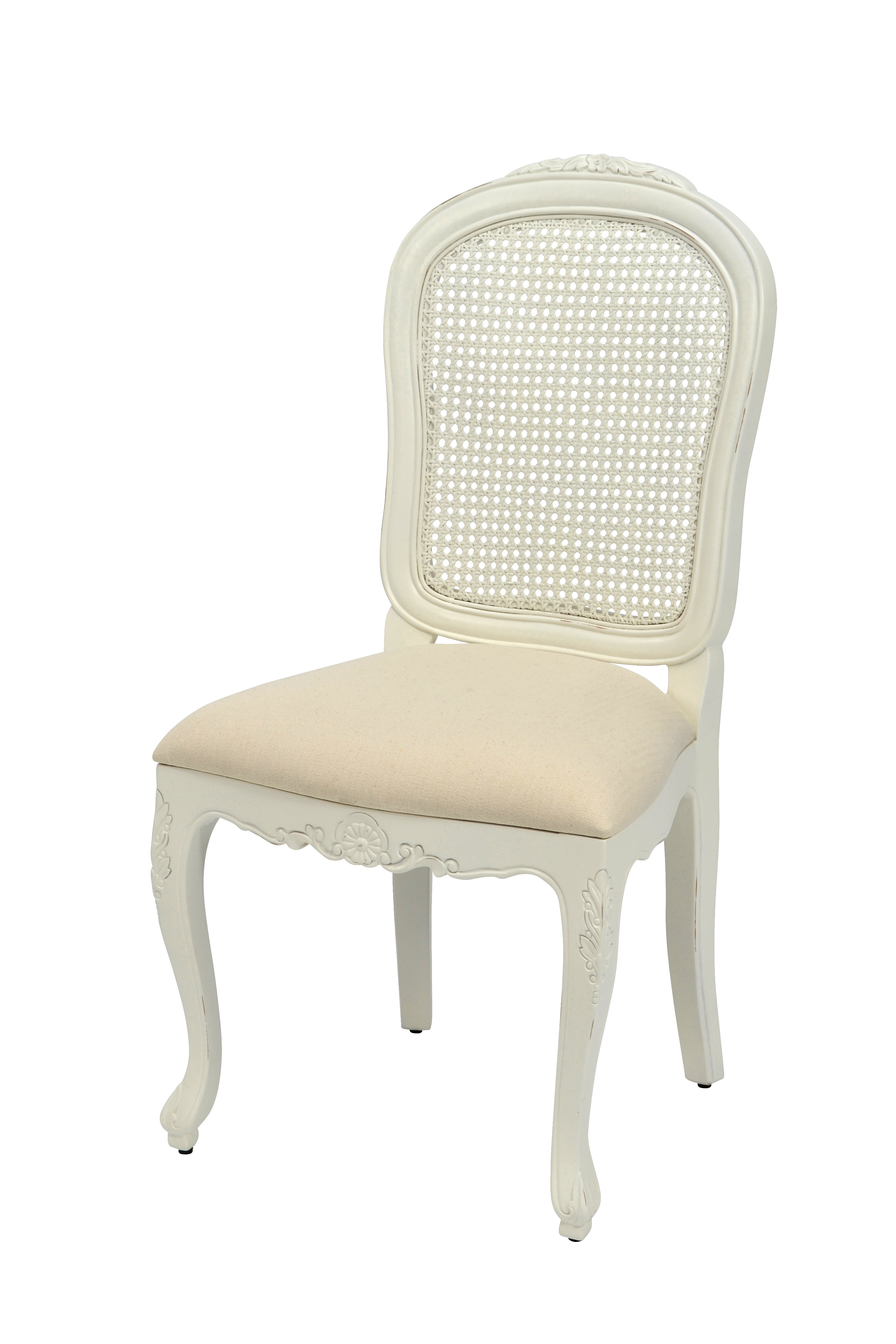 Levně Estila Provence masivní bílá jídelní židle Preciosa s látkovou sedací částí a opěradlem z ratanu s mahagonovým tělem 99cm