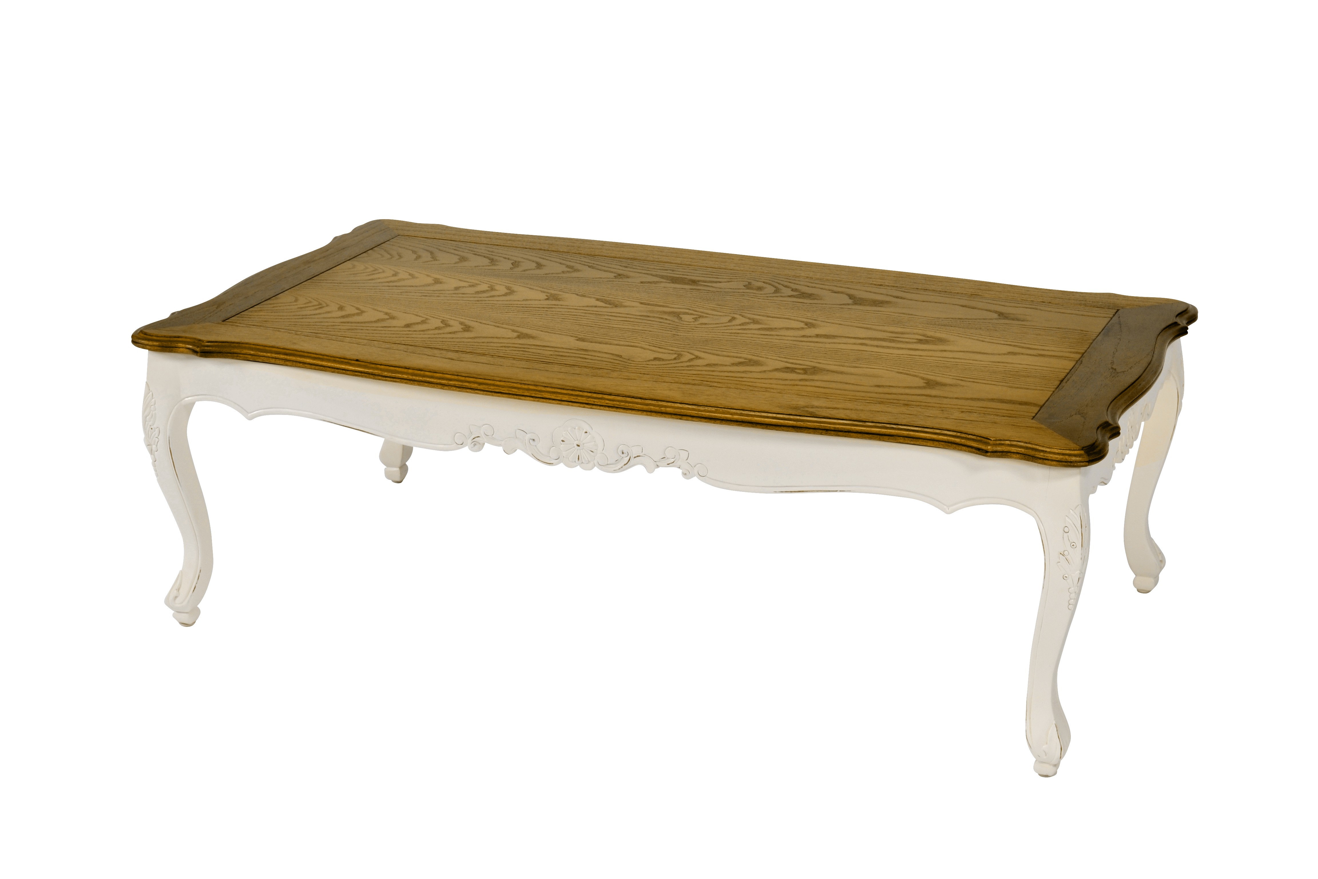 Levně Estila Luxusní provence konferenční stolek Preciosa v krémově bílé barvě s vyřezávaným zdobením 130cm