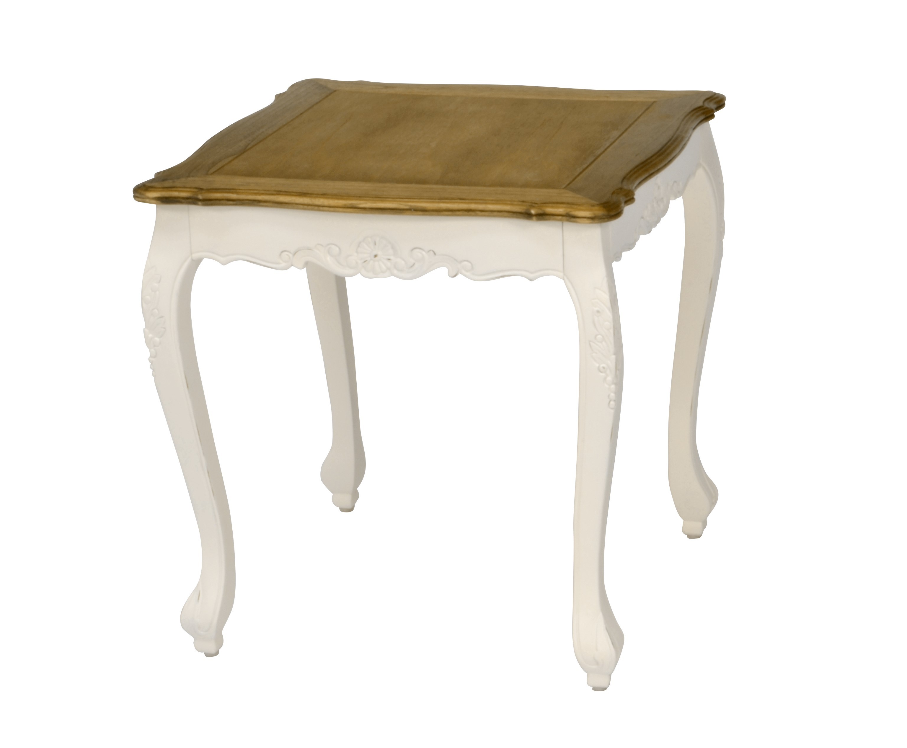 Levně Estila Provence příruční stolek Preciosa ve smetanově bílém barvě s hnědou vrchní deskou 60cm