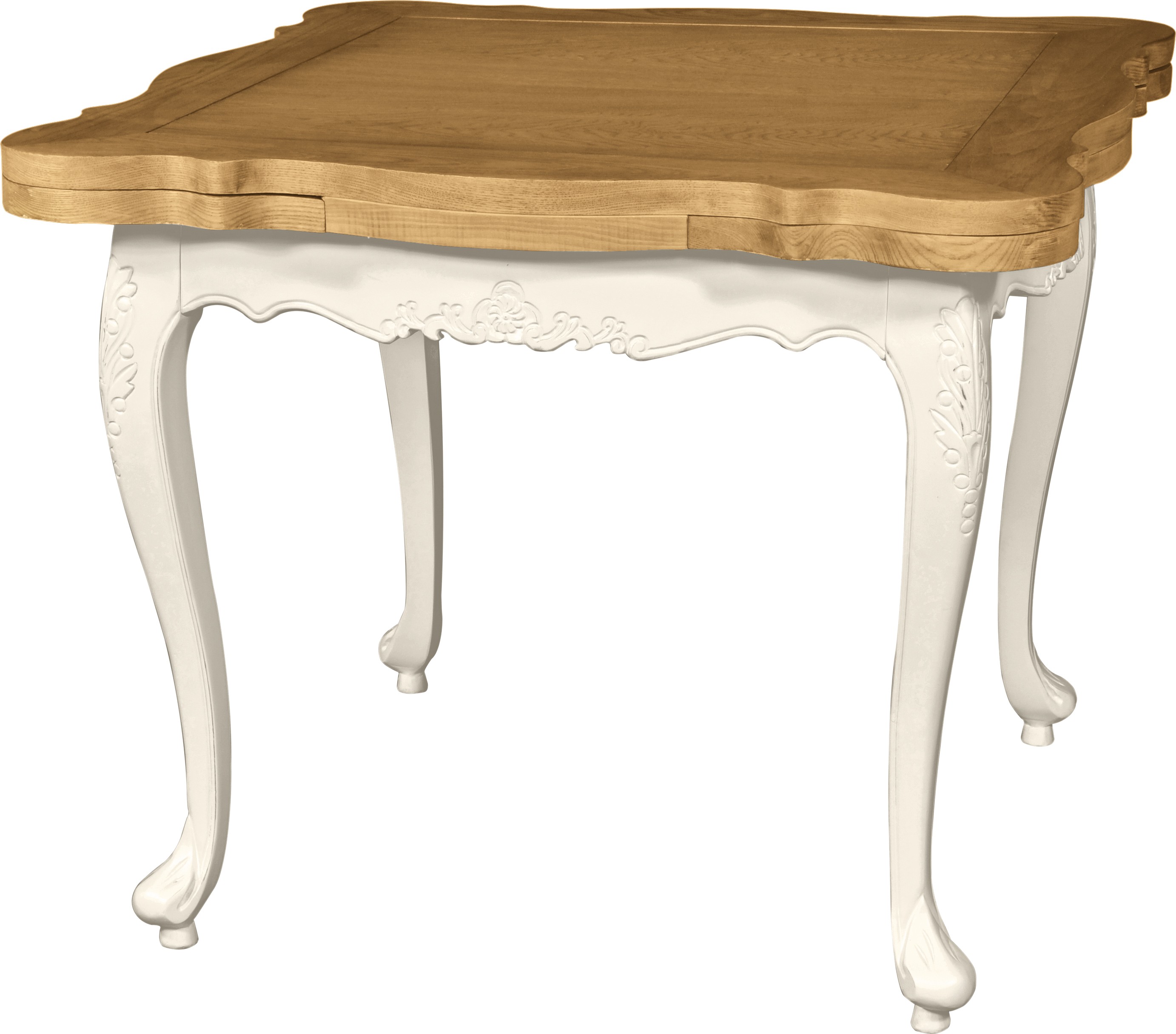 Estila Rozkládací provence čtvercový jídelní stůl vyrezávaný Preciosa v bílé barvě s přírodně hnědou vrchní deskou 156cm
