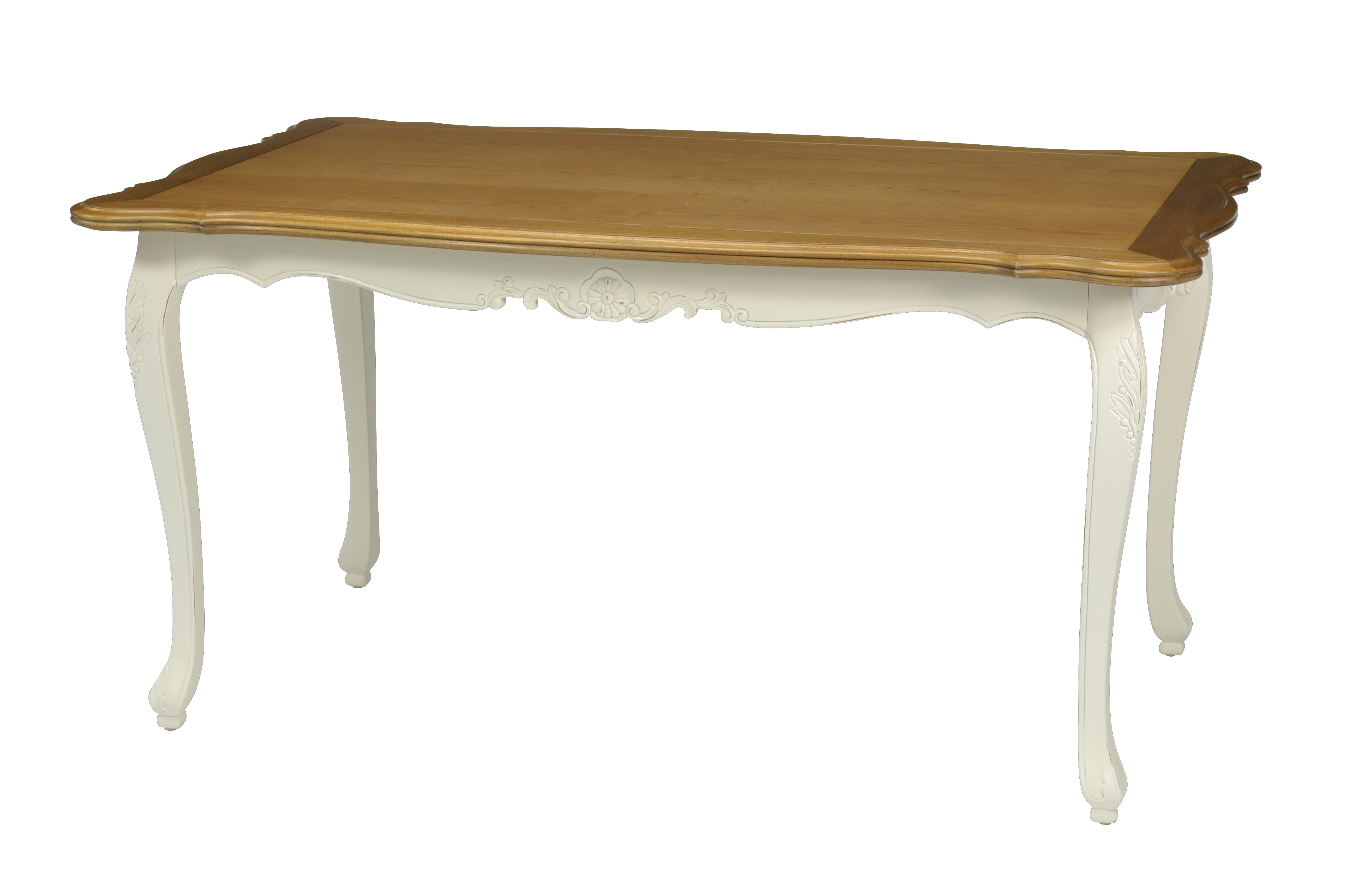 Levně Estila Provence jídelní stůl Preciosa v krémově bílé barvě s hnedou vrchní deskou a nožičkami 160cm
