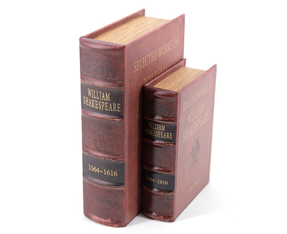 Levně Estila Designové kožené knihy Shakespeare v červeném obalu s vintage povrchovým provedením 27cm