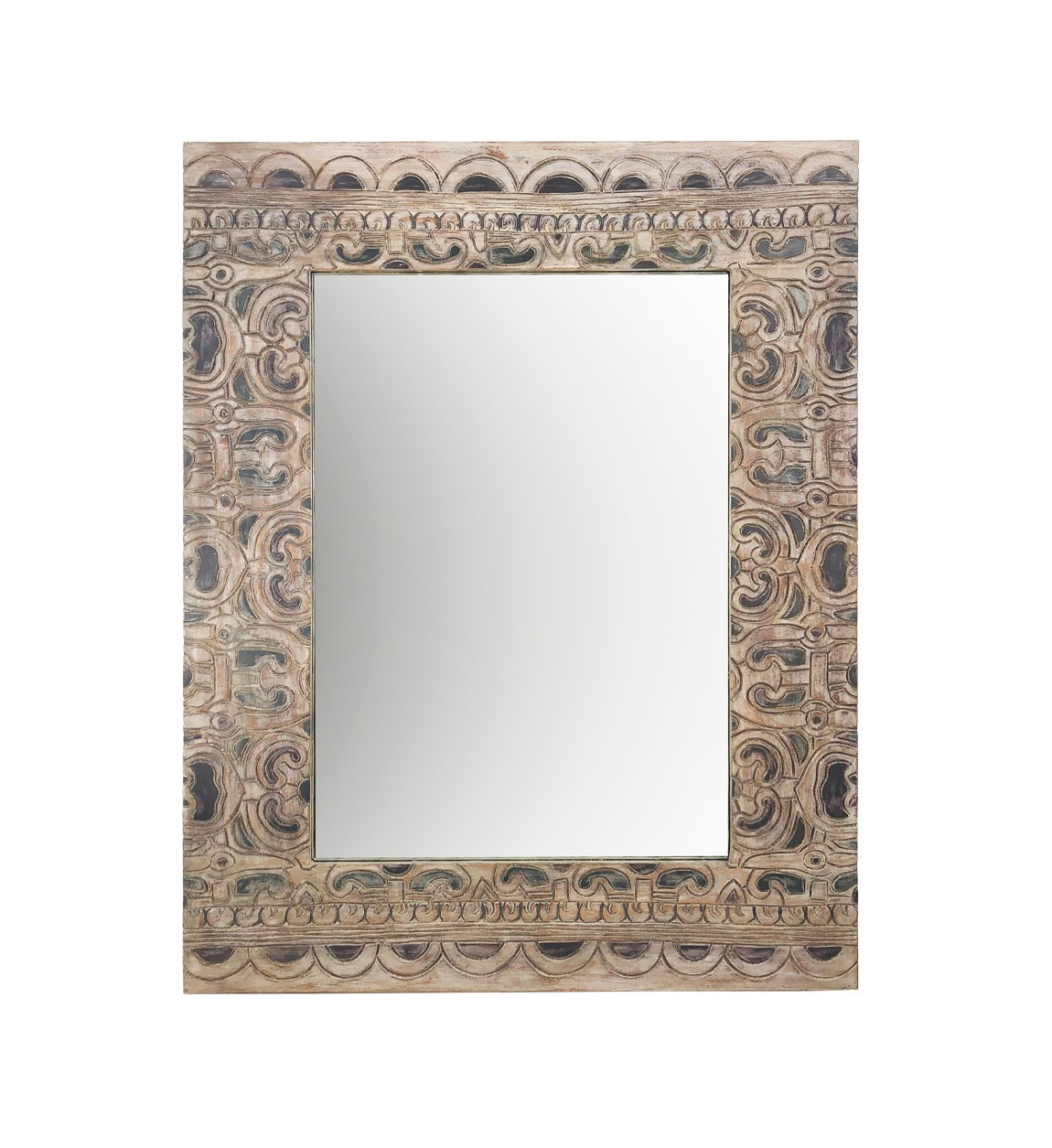 Levně Estila Designové obdélníkové zrcadlo Carlito v dřevěném ručně vyřezávaném rámu ze dřeva Albasia s etno motivy 100cm