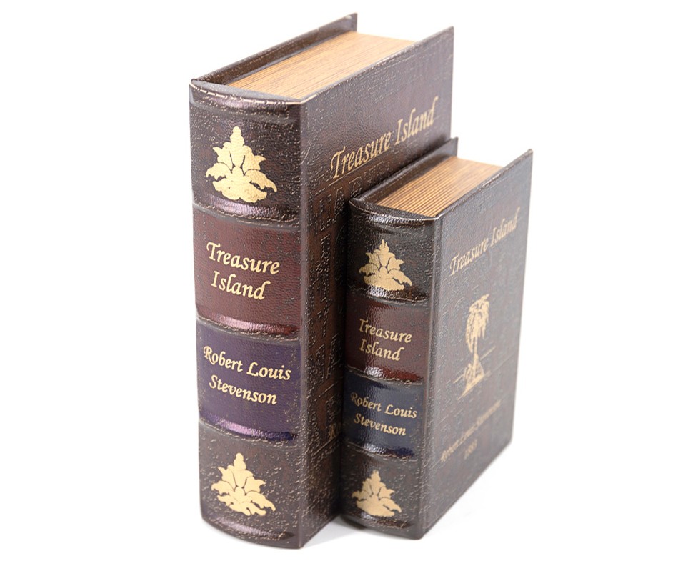 Estila Koloniální kožený set knih Ostrov pokladů v hnědém dekorativním obalu 27cm