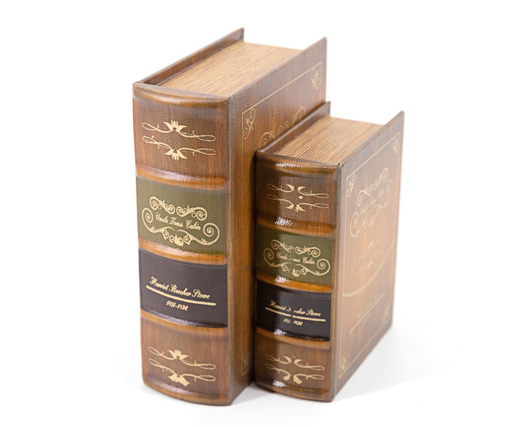 Estila Koloniální set knihy Kabina strýce Toma v béžovém koženém obalu s dekorativním motivem díla 24cm