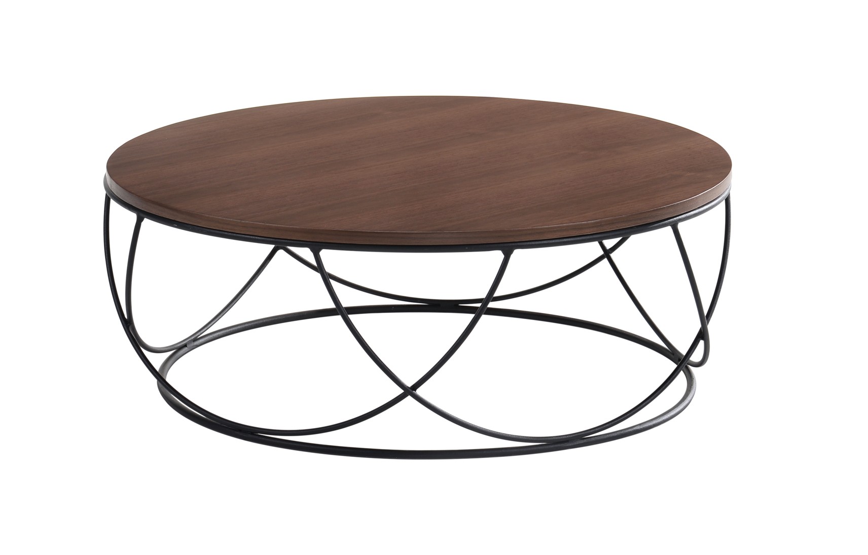 Levně Estila Luxusní kulatý konferenční stolek Nordica Nogal z hnědého dřeva v provedení ořech s černou kovovou podstavou 90 cm