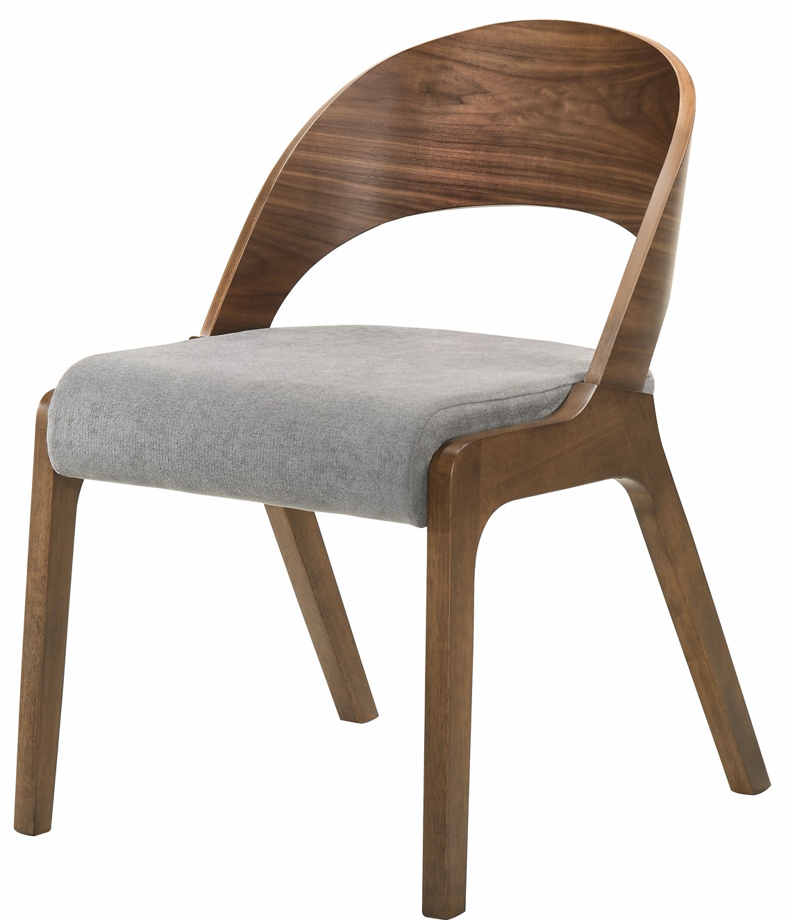 Levně Estila Designová jídelní židle Nordica Nogal z ořechově hnědého masivu se zaoblenou opěrkou a šedým čalouněním 77cm