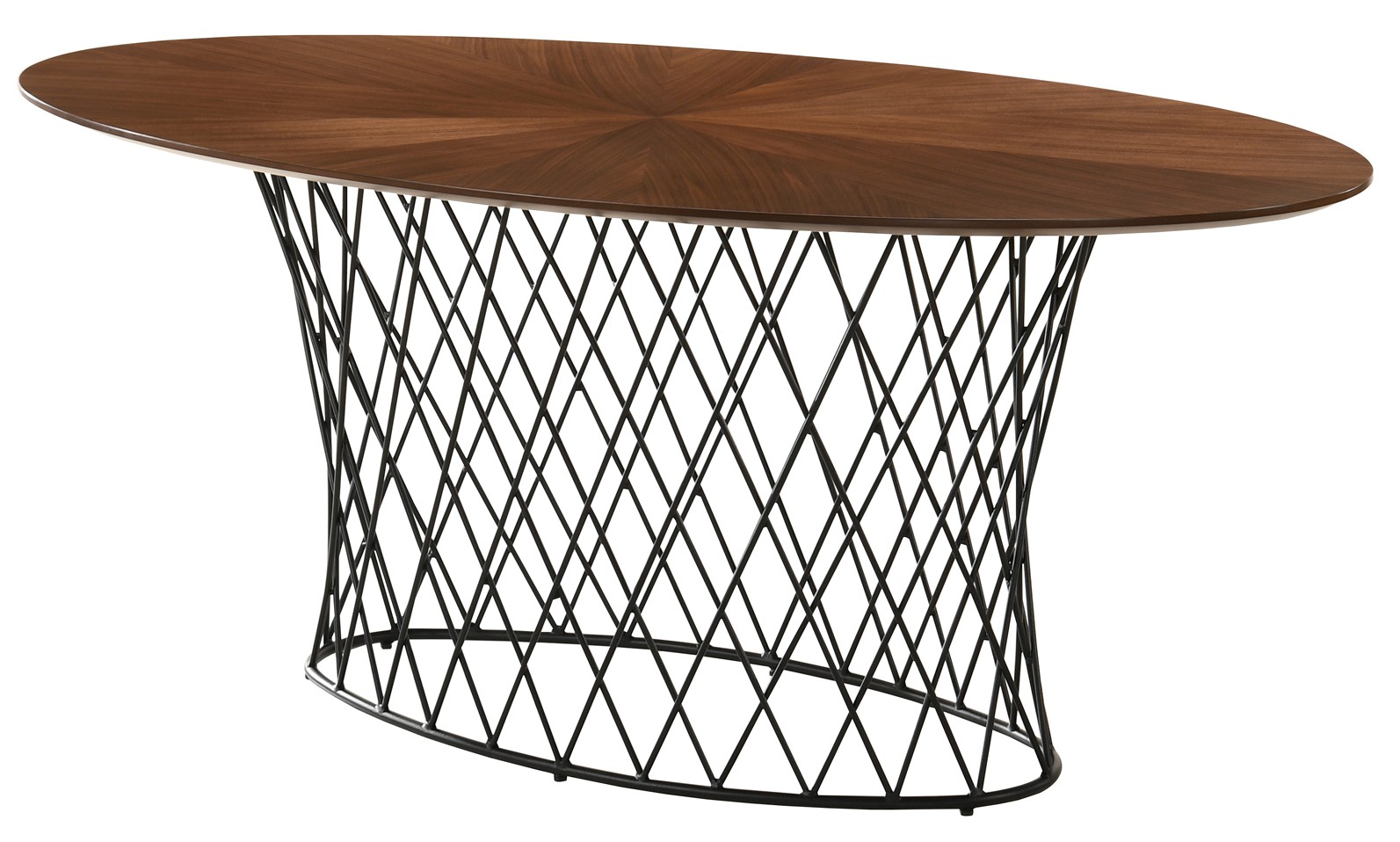 Levně Estila Moderní oválný jídelní stůl Nordica Nogal z ořechově hnědého dřeva s černou kovovou podstavou 180cm