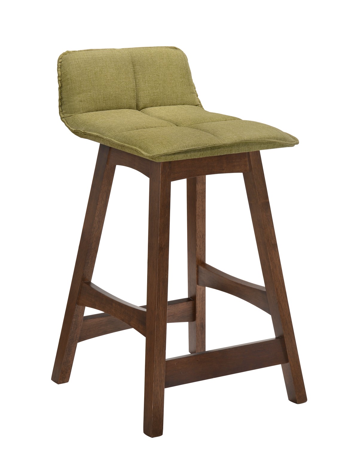 Estila Designová barová židle Nordica Nogal z ořechově hnědého masivního dřeva s nízkou opěrkou v zeleném čalounění 77cm