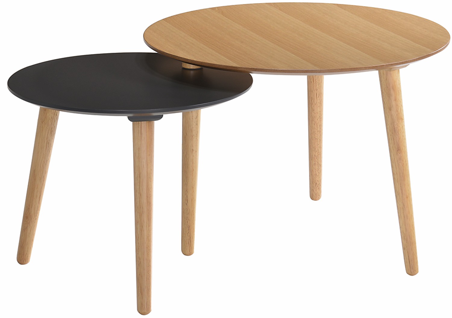 Levně Estila Moderní set kulatých příručních stolek Nordica Clara ze světle hnědého dřeva s masivními dubovými nožičkami 64cm