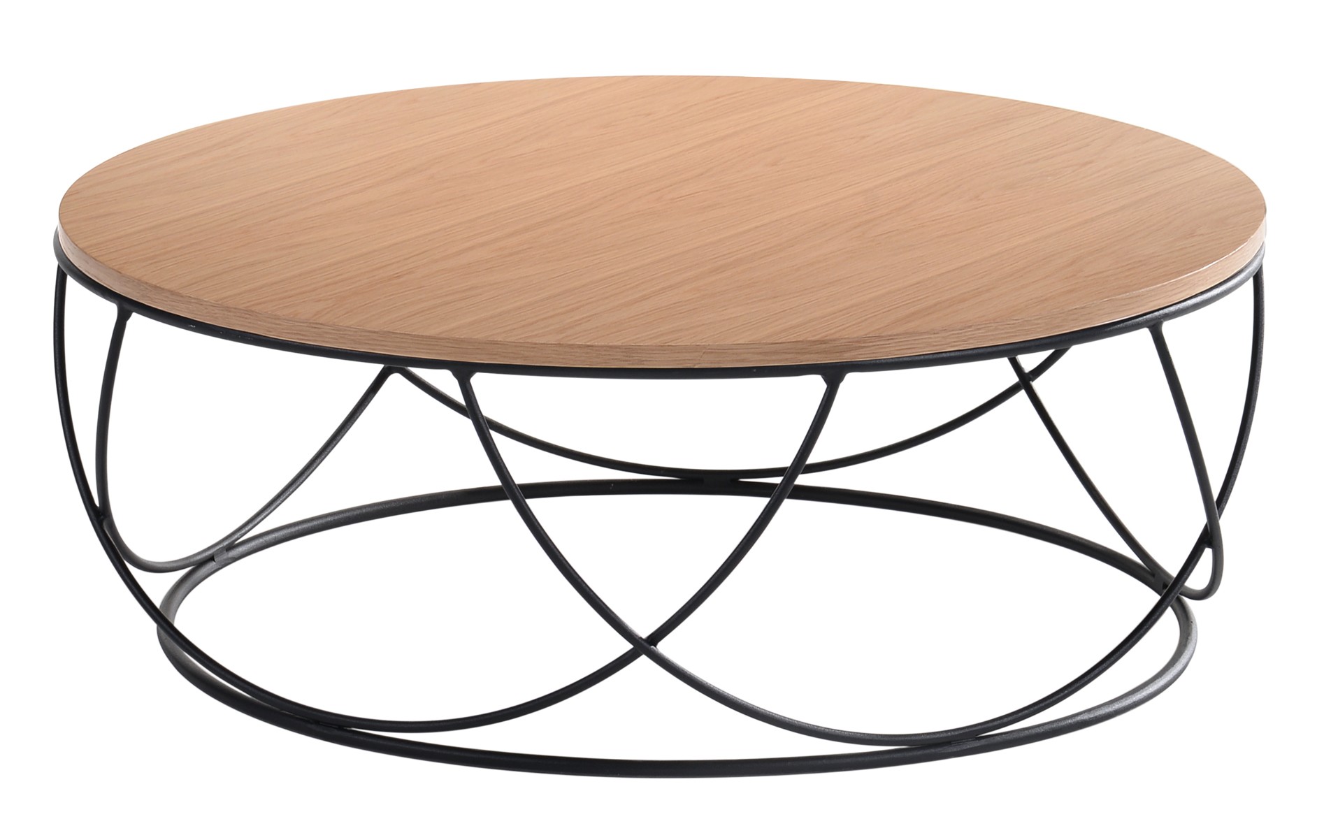 Levně Estila Moderní kulatý konferenční stolek Nordica Clara se světle hnědou vrchní deskou s černou kovovou podstavou 90cm