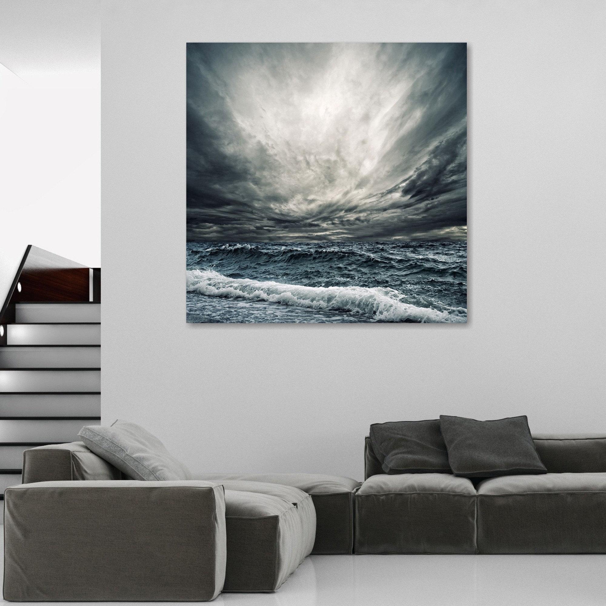 Levně Estila Designový obraz za sklem Ocean waves modrý čtvercový 120cm