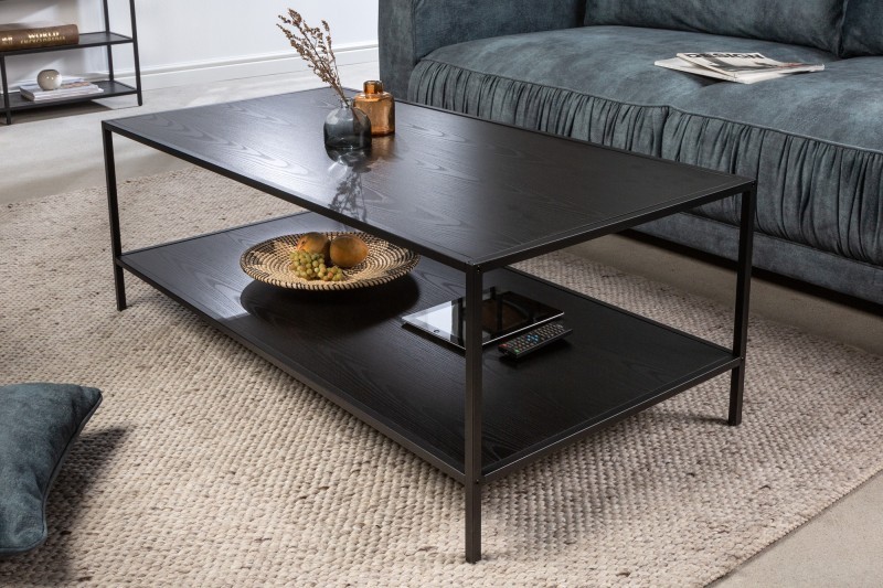 Levně Estila Designový konferenční stolek Industria Negra se dvěma deskami ze dřeva s kovovými nožičkami industriální černý obdélníkový 120cm