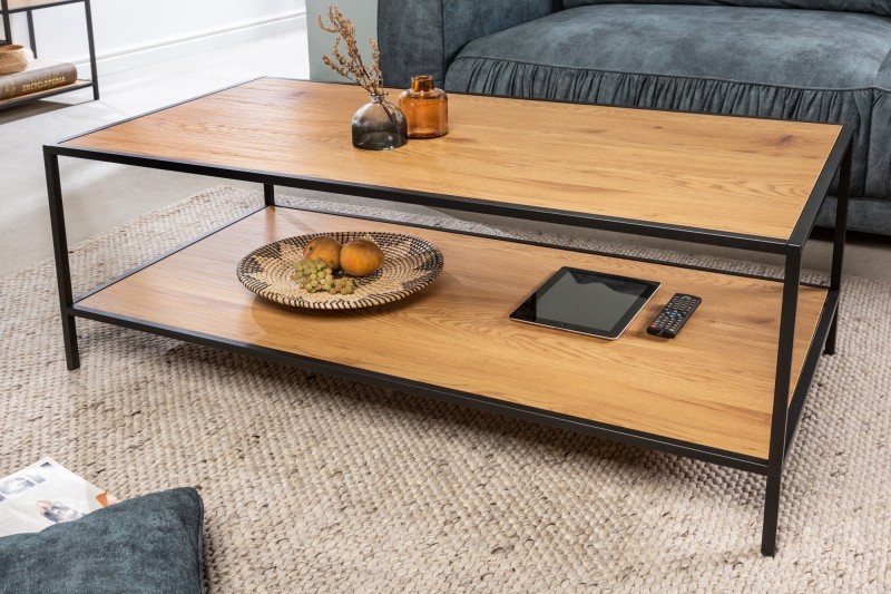 Estila Industriální konferenční stolek Industria Natura s dřevěnými prkny s černými kovovými nožičkami bledě hnědý obdélníkový 120cm