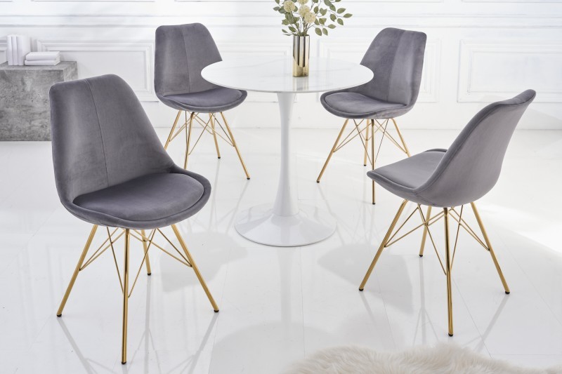 Levně Estila Art deco moderní jídelní židle Scandinavia s tmavě šedým sametovým čalouněním a zlatýma nohama 86cm