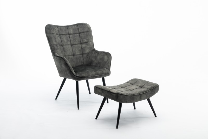 Estila Designové moderní křeslo Scandinavia se šedozeleným tmavým sametovým čalouněním a černýma nohama 99cm