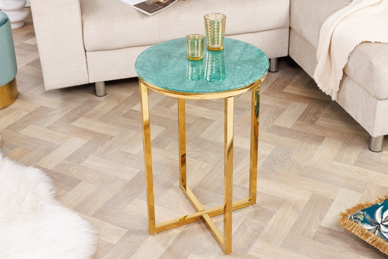Estila Art deco elegantní příruční stolek Elements se zlatou kovovou konstrukcí a kulatou mramorovou povrchovou deskou 40cm