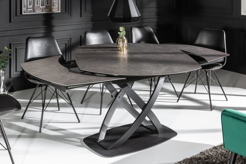 Estila Moderní jídelní stůl Lutz v antracitové šedé barvě s keramickou deskou a kovovou konstrukcí s možností rozložení 190cm