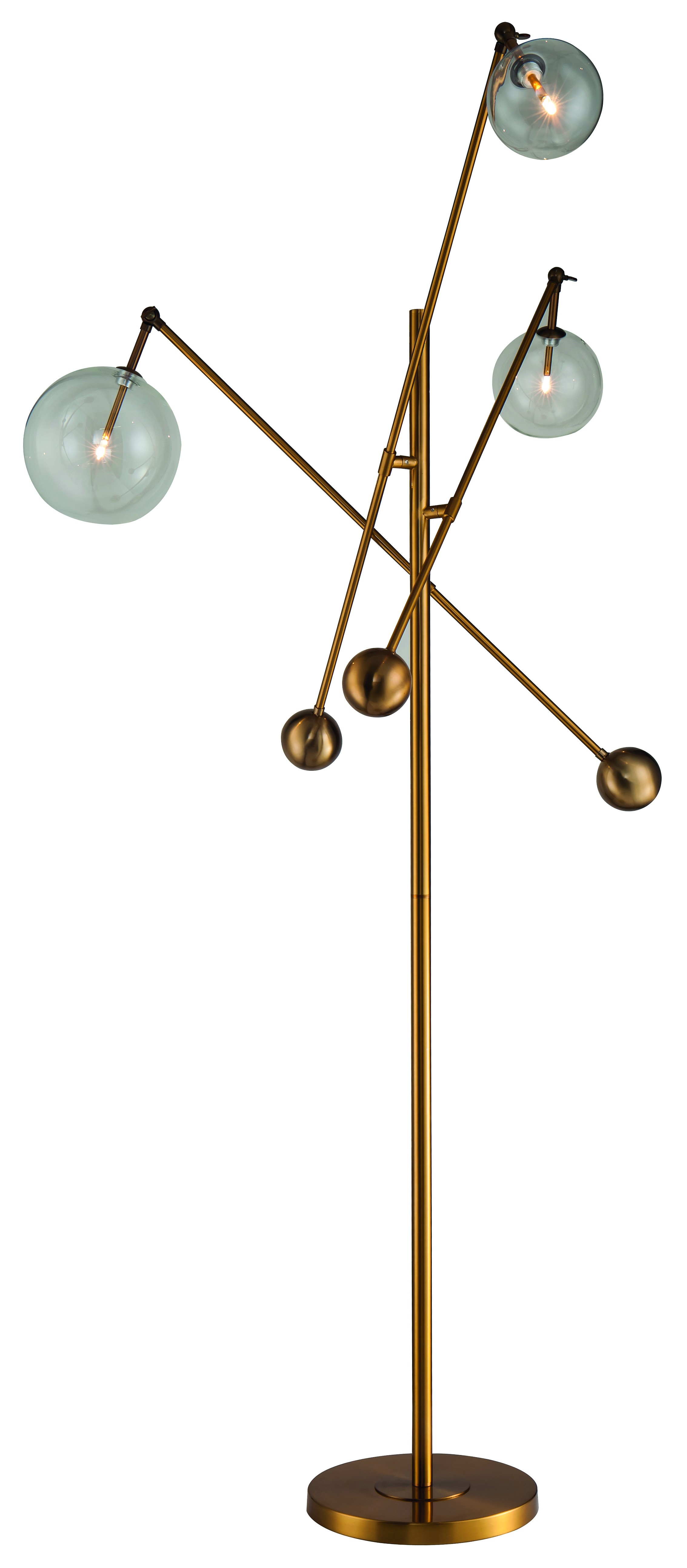 Estila Art-deco kovová stojací lampa Vidar se třemi polohovatelnými rukojeťmi zlatá 180cm