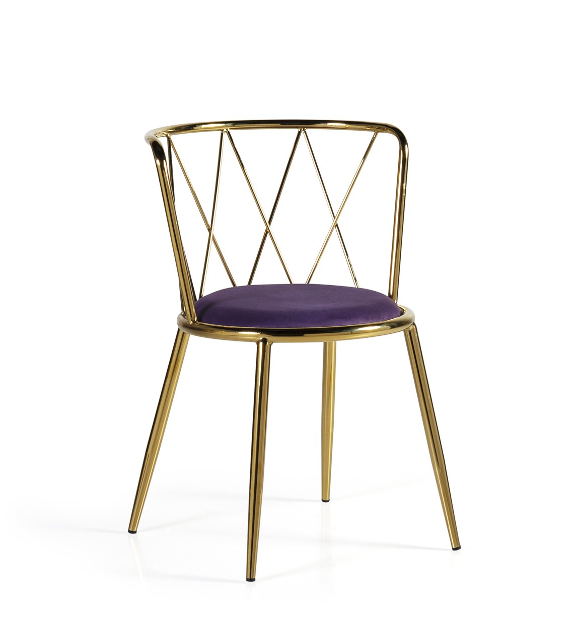Levně Estila Art-deco kulatá židle Brilia se zlatou konstrukcí a fialovým čalouněním 75cm