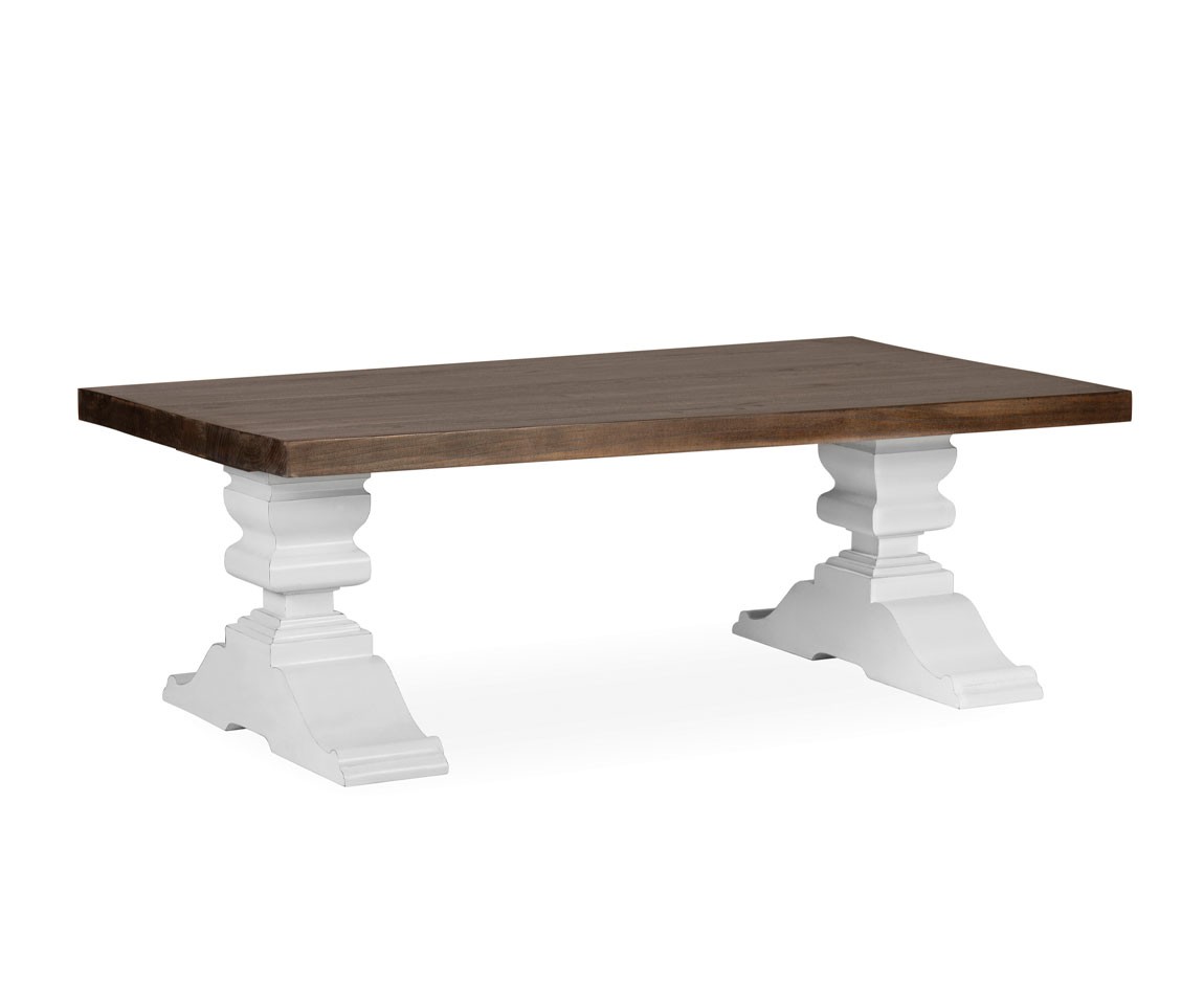 Levně Estila Luxusní rustikální konferenční stolek Blanc v bílo-hnědém provedení z masivního dřeva mindi 130cm